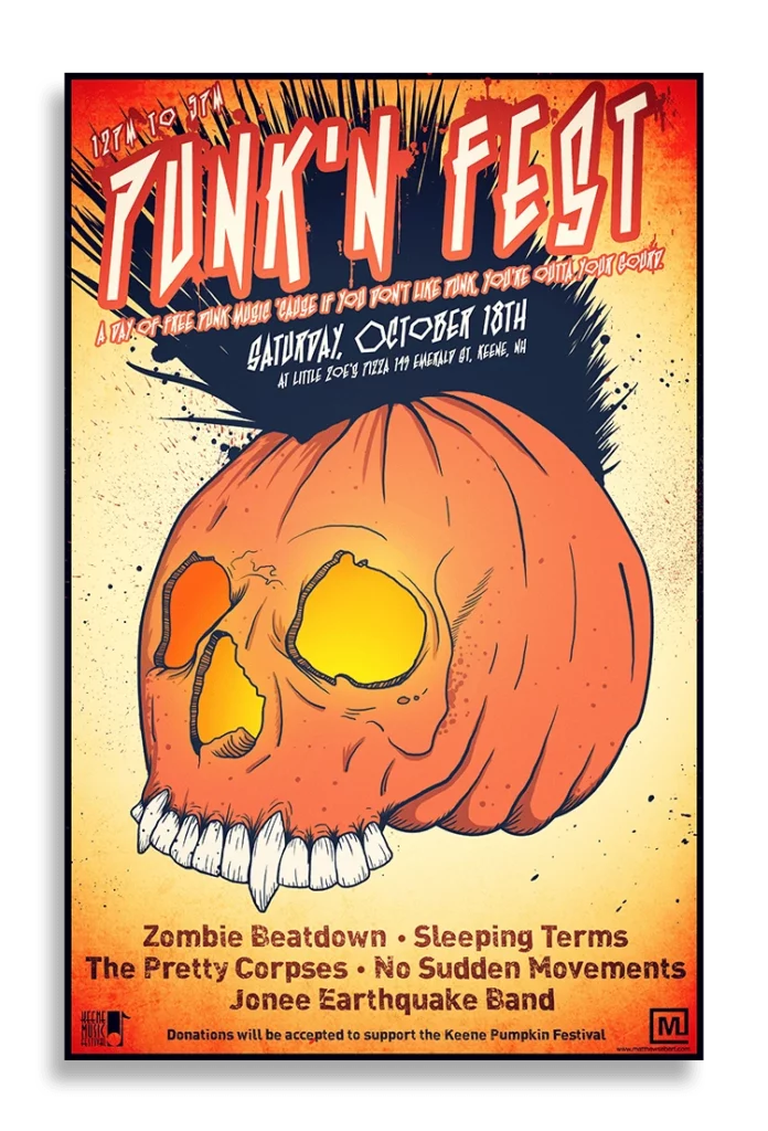 punk'n fest poster with pumpkin with a rad mohawk