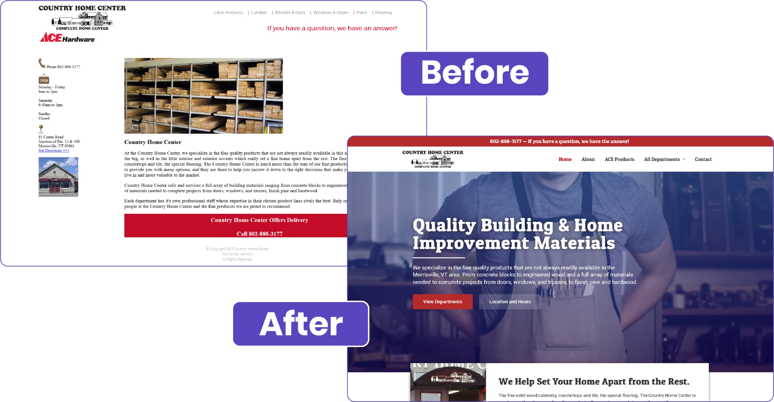before and after website redesign example
